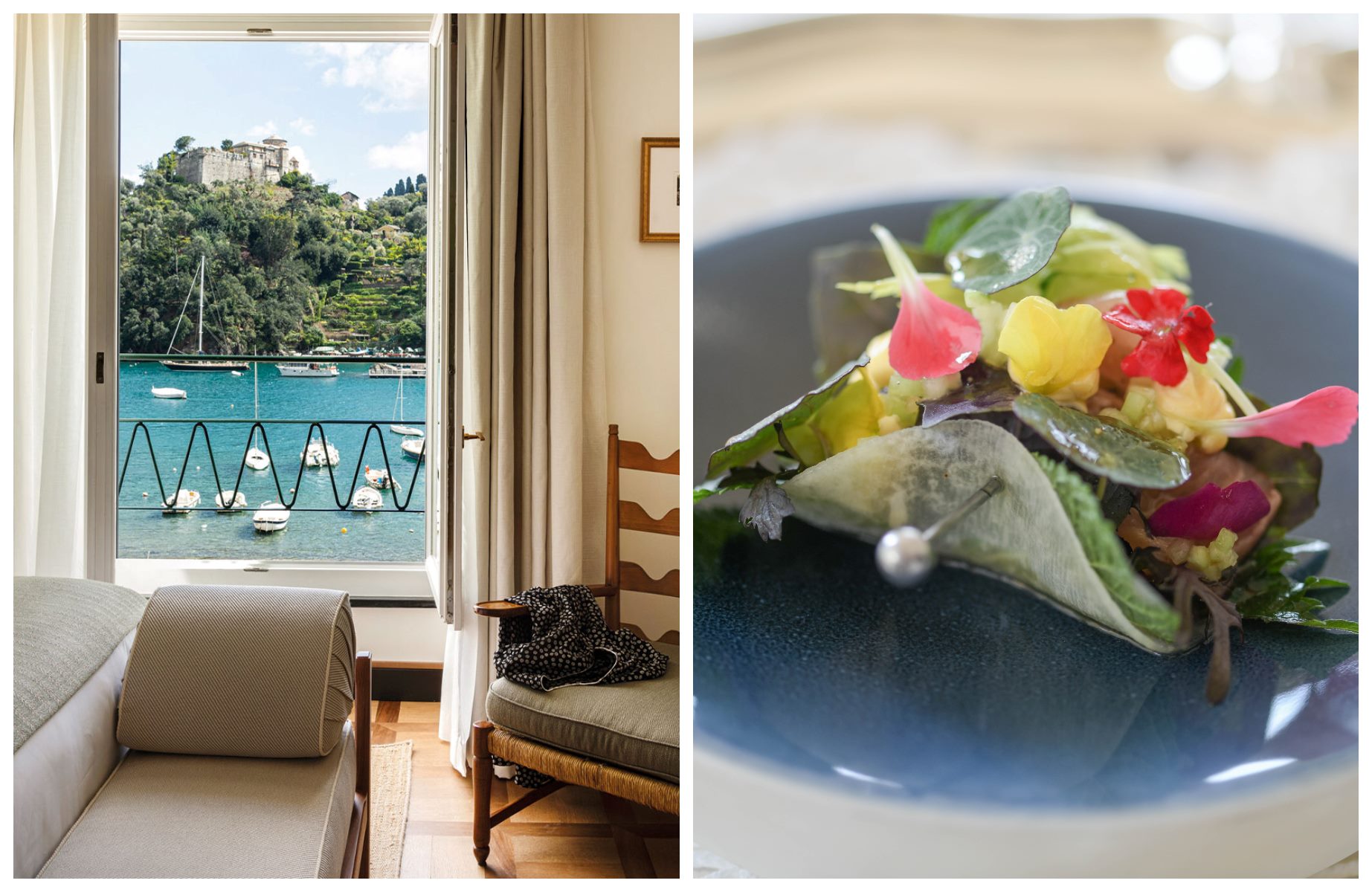 Savor the Dolce Vita in Portofino, Liguria – stunning seaside views, luxury dining, and timeless Italian charm await © (L) Splendido Mare, A Belmond Hotel, Portofino / (R) Benedetta Bassanelli/Da Vittorio 