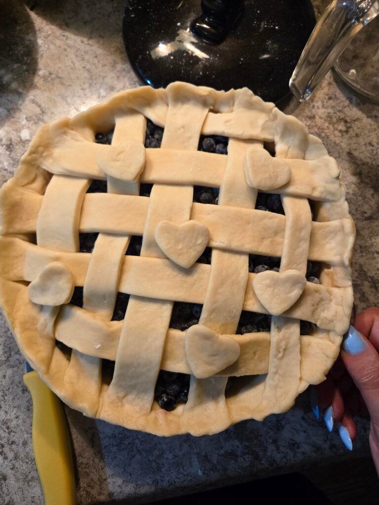 My Fiance asked me to try and make a homemade blueberry pie with the blueberries I picked this past weekend. I think I'm getting the hang of them!
