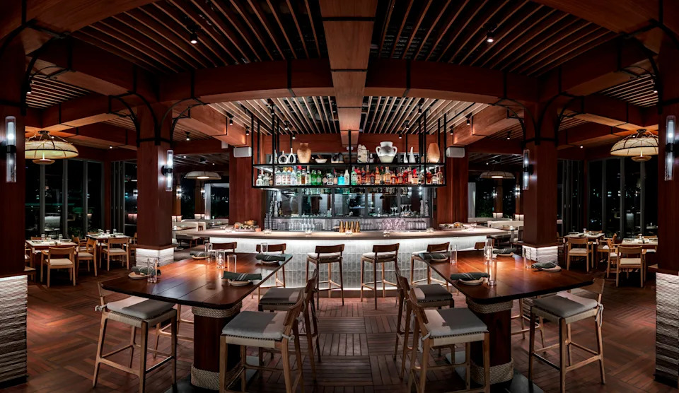 Nighttime dazzles at Rosewater Rooftop by Akira Back at The Ray in Delray Beach.