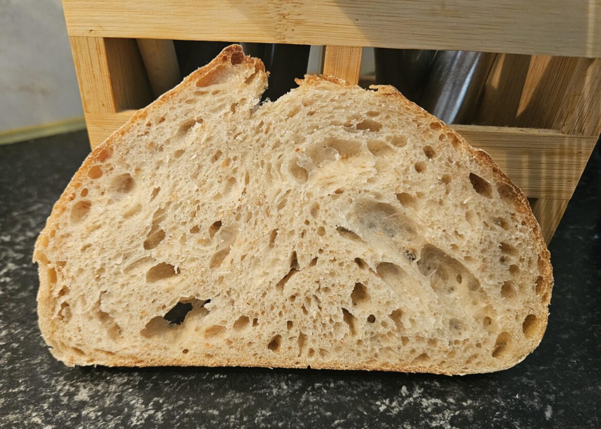 First bake from new starter, little underproofed if anything but I'm pleasantly surprised.