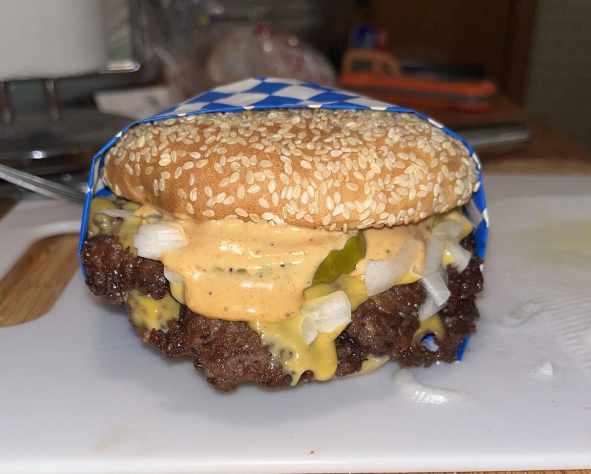 Double cheeseburger with homemade sauce