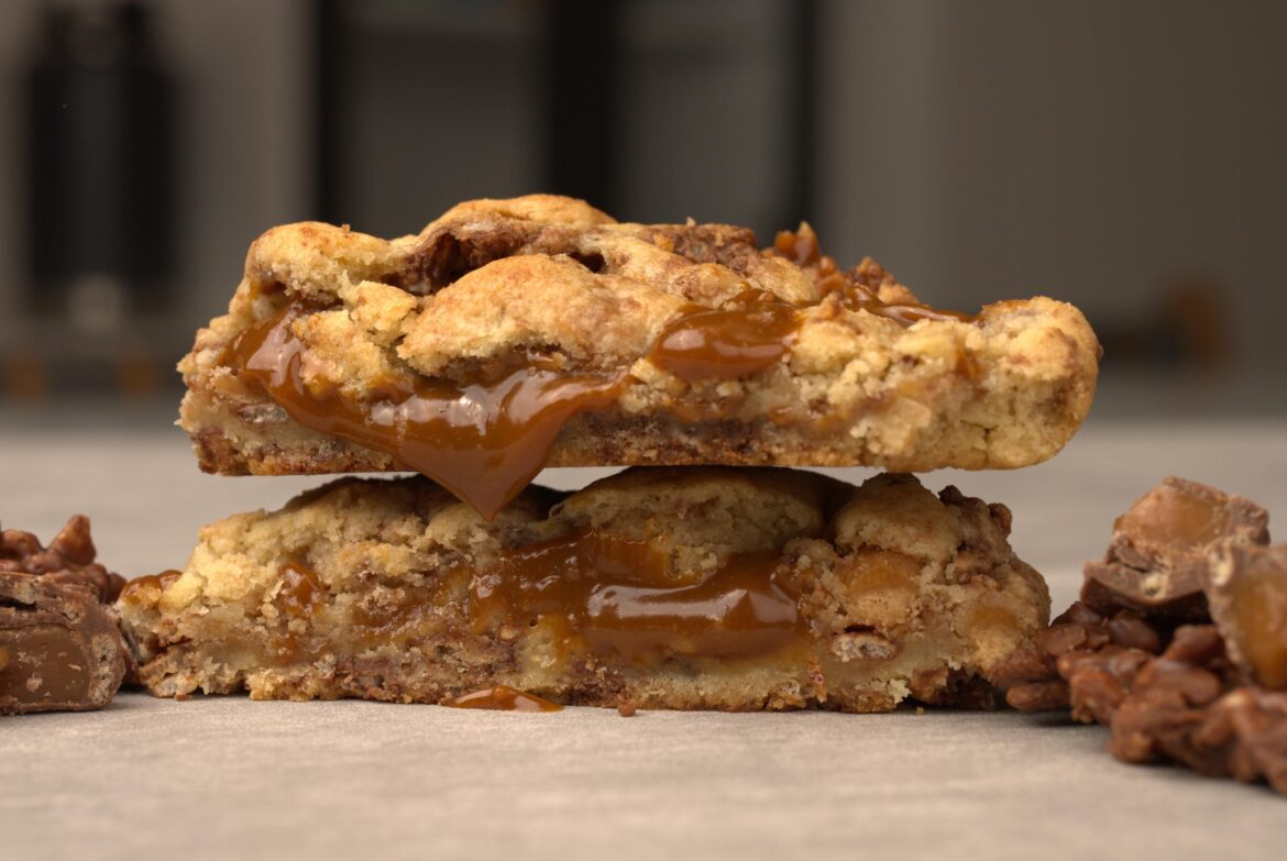 Chocolate Chip Cookies made with crunchy chocolate shell and chewy caramel center