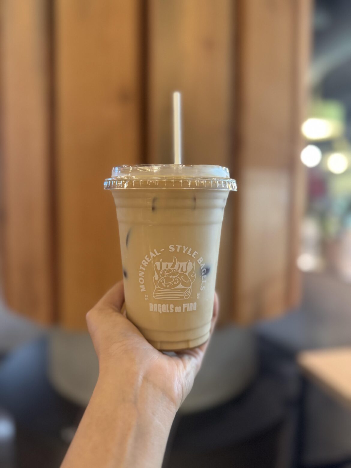 Toasted marshmallow iced coffee at Bagels on Fire in Toronto