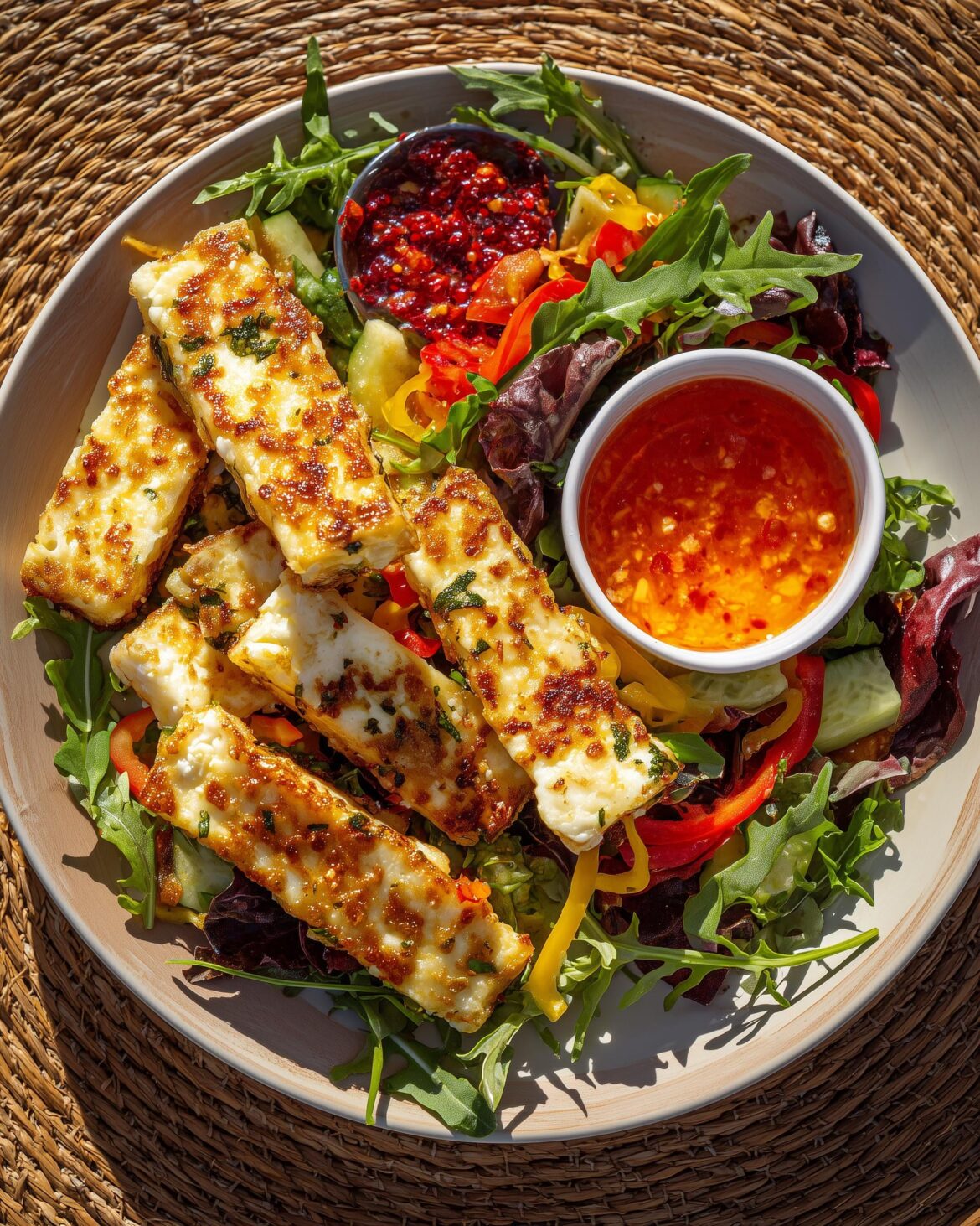 Hot Honey Halloumi Salad