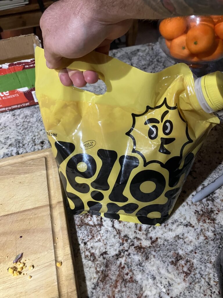 A friend is moving across country. He asked if I wanted some hot sauce he wasn’t taking with him.  I didn’t expect it to be a gallon bag of yellow bird lol