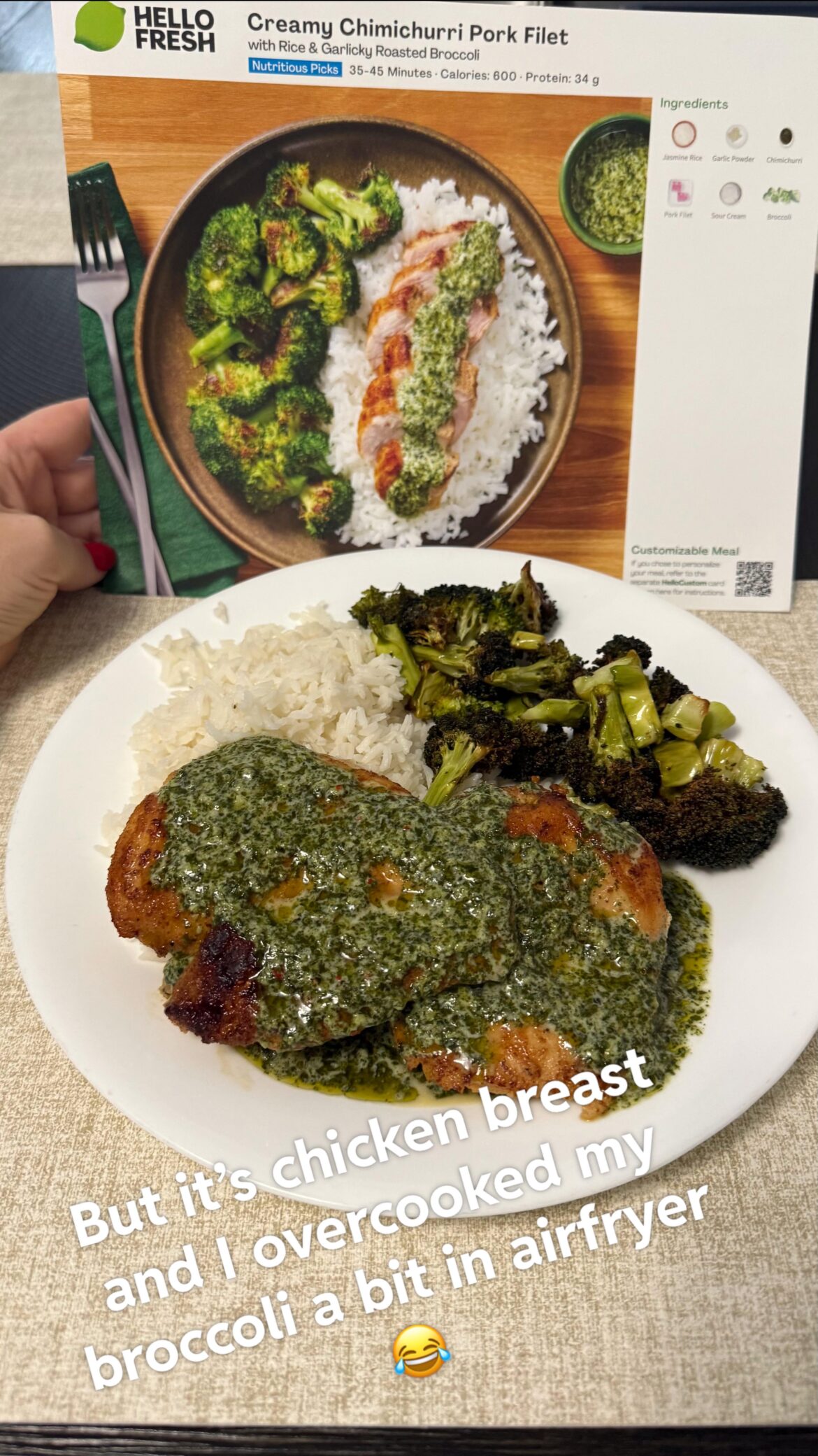 Creamy Chimichurri Chicken Breast with Rice & Garlicky Broccoli