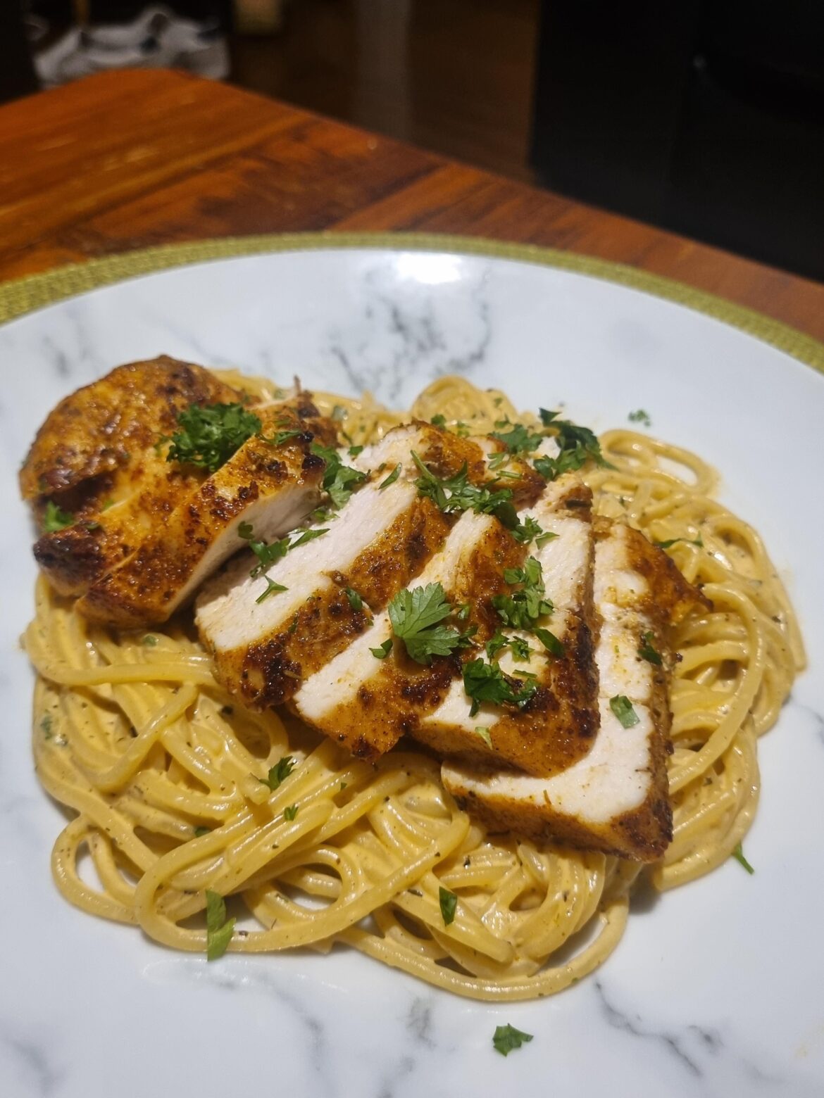 Garlic Parmesan Chicken Spaghetti In Spicy Cajun Cream Sauce