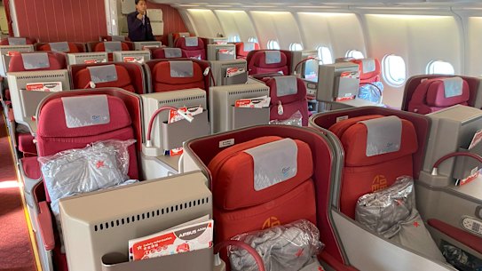 Hong Kong Airlines’ business class seats are an older style.