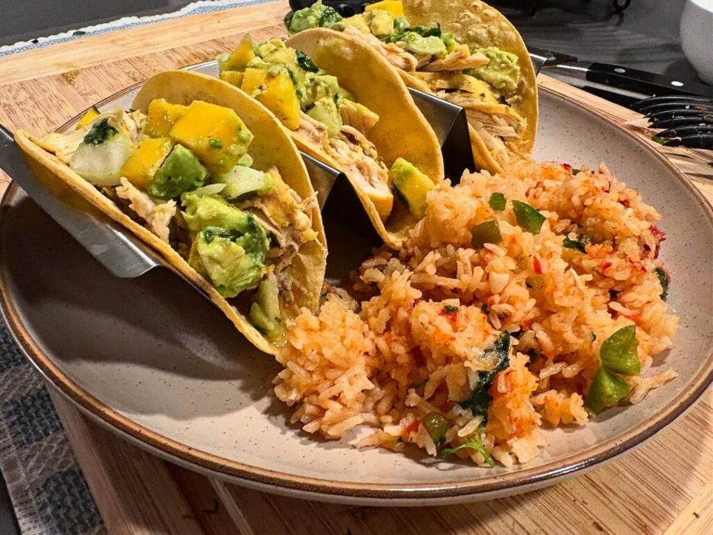 Jerk Chicken Tacos with Mexican Rice