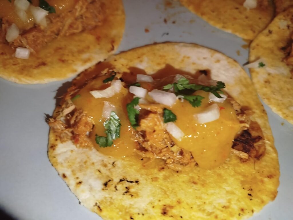 Homemade carnitas with chilli mango salsa