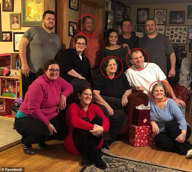 Grace and her children pictured during in a holiday photo. From left to right circled: Carmine, Grace, Vinny and Rita Fusco