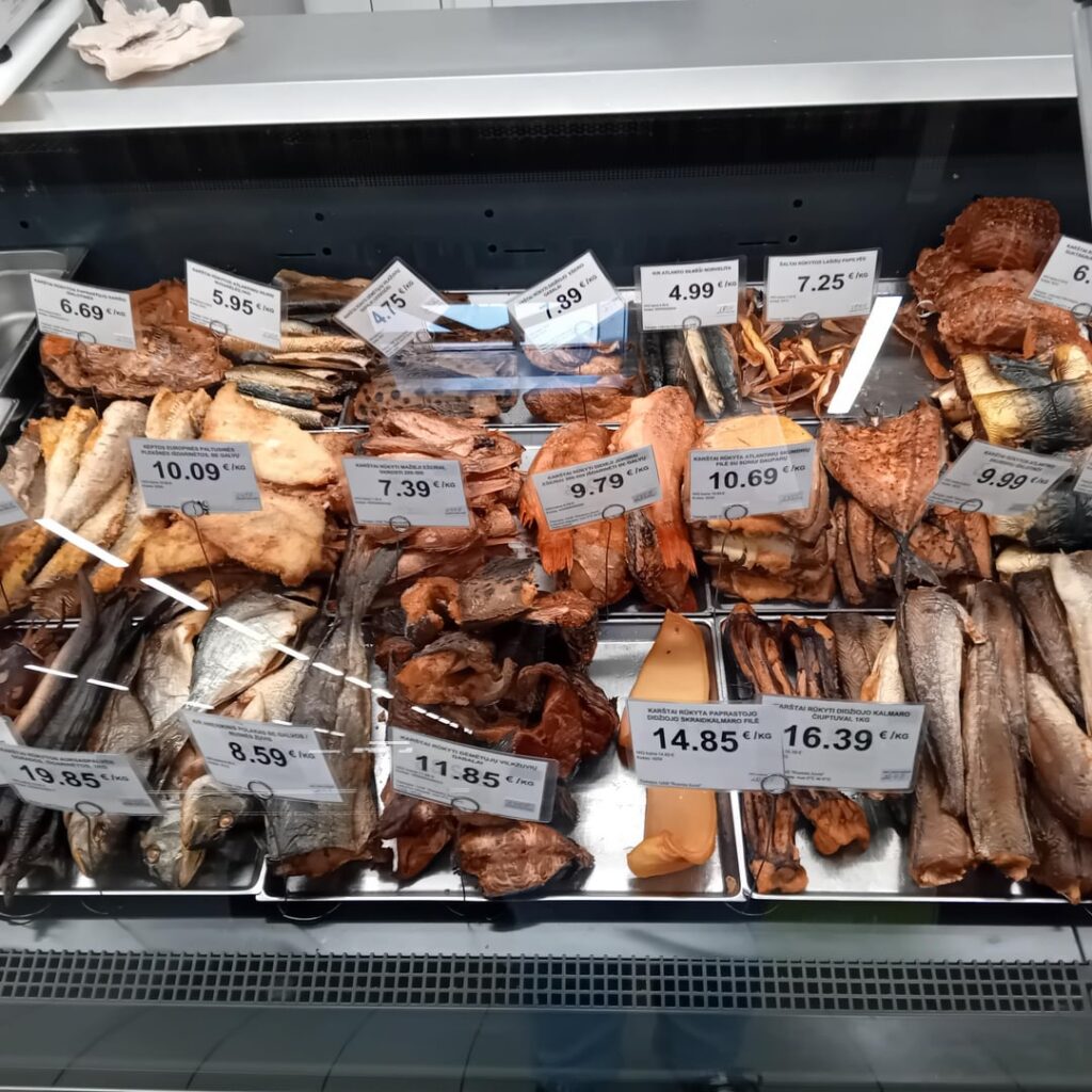 The smoked, marinated fish selection at my local grocer