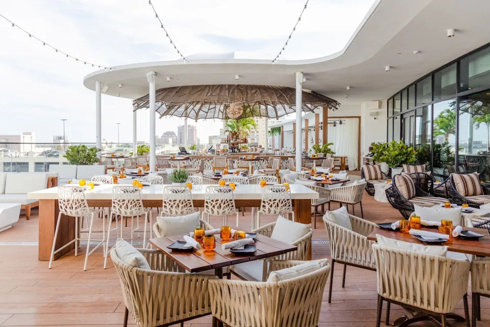Spruzzo rooftop bar at The Ben hotel in West Palm Beach offers a variety of seating as well as spectacular views.