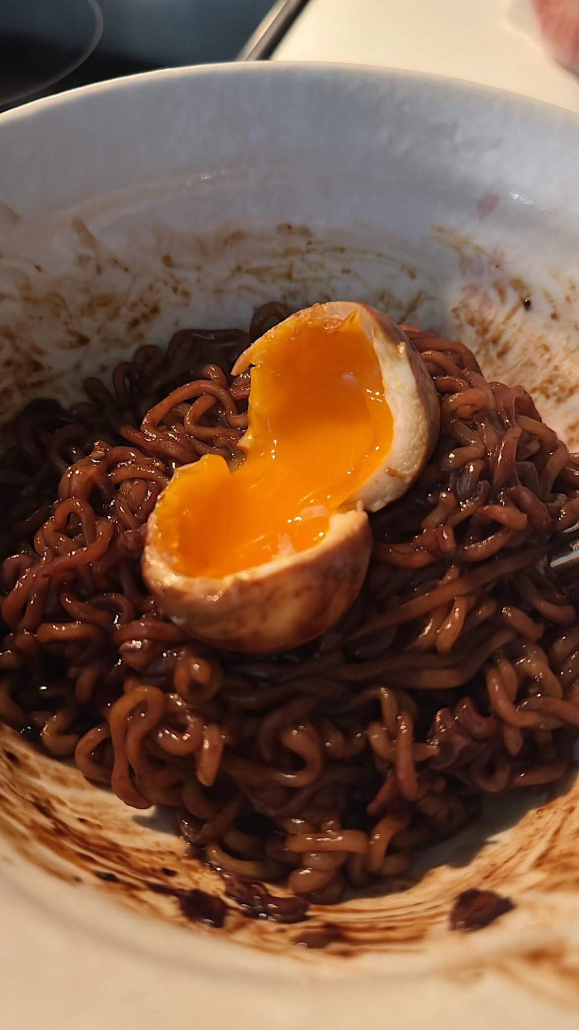 Late night instant jajangmyeon noodles with an egg
