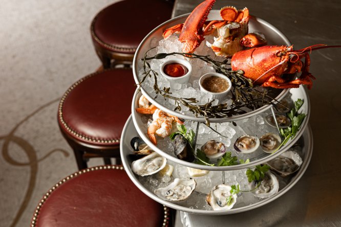 tri-level platter of seafood raw bar