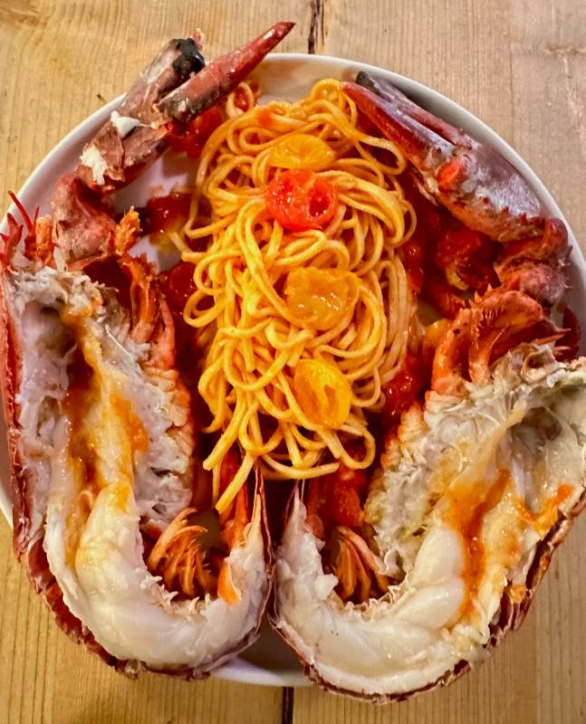 Lobster Pasta at “Chez Louis” in Italian Bordighera