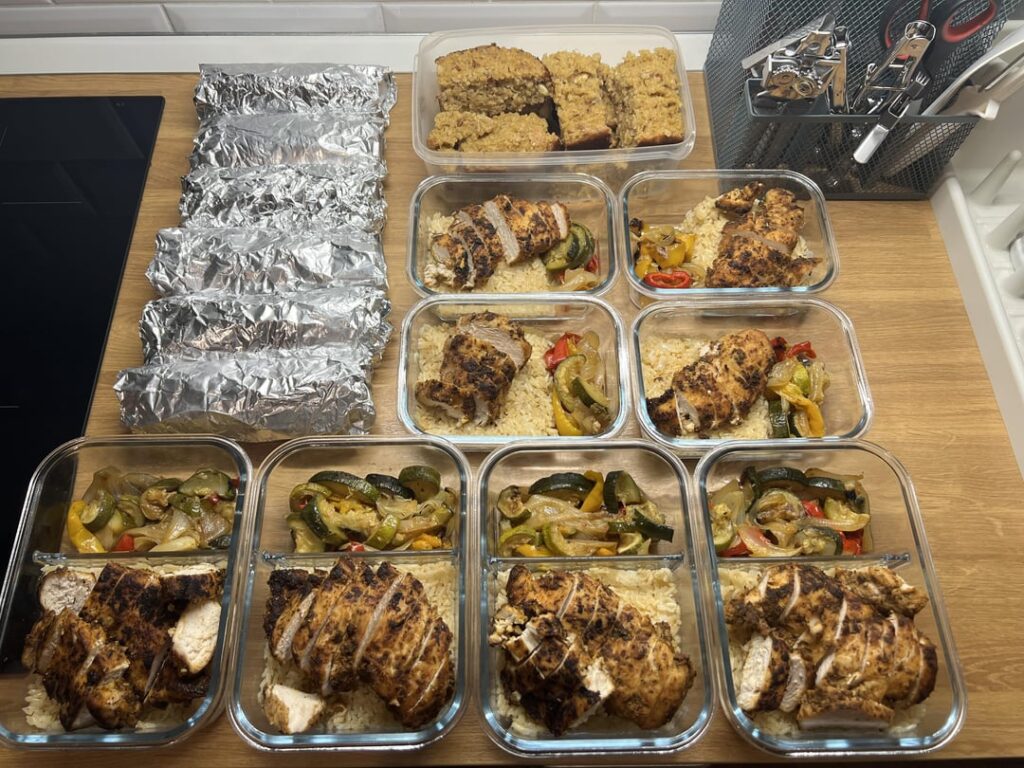 Meal prep for two in brand new glass containers