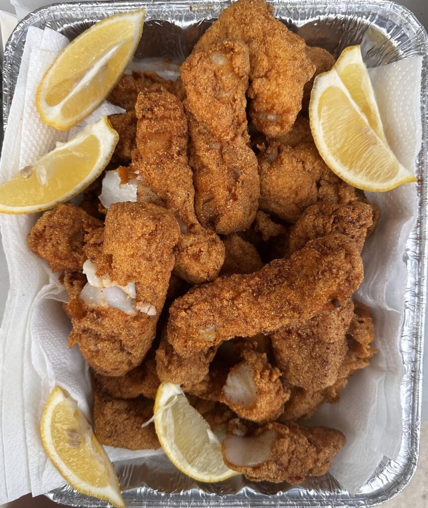 Fish fry with Cod, Flounder, and hush puppies.