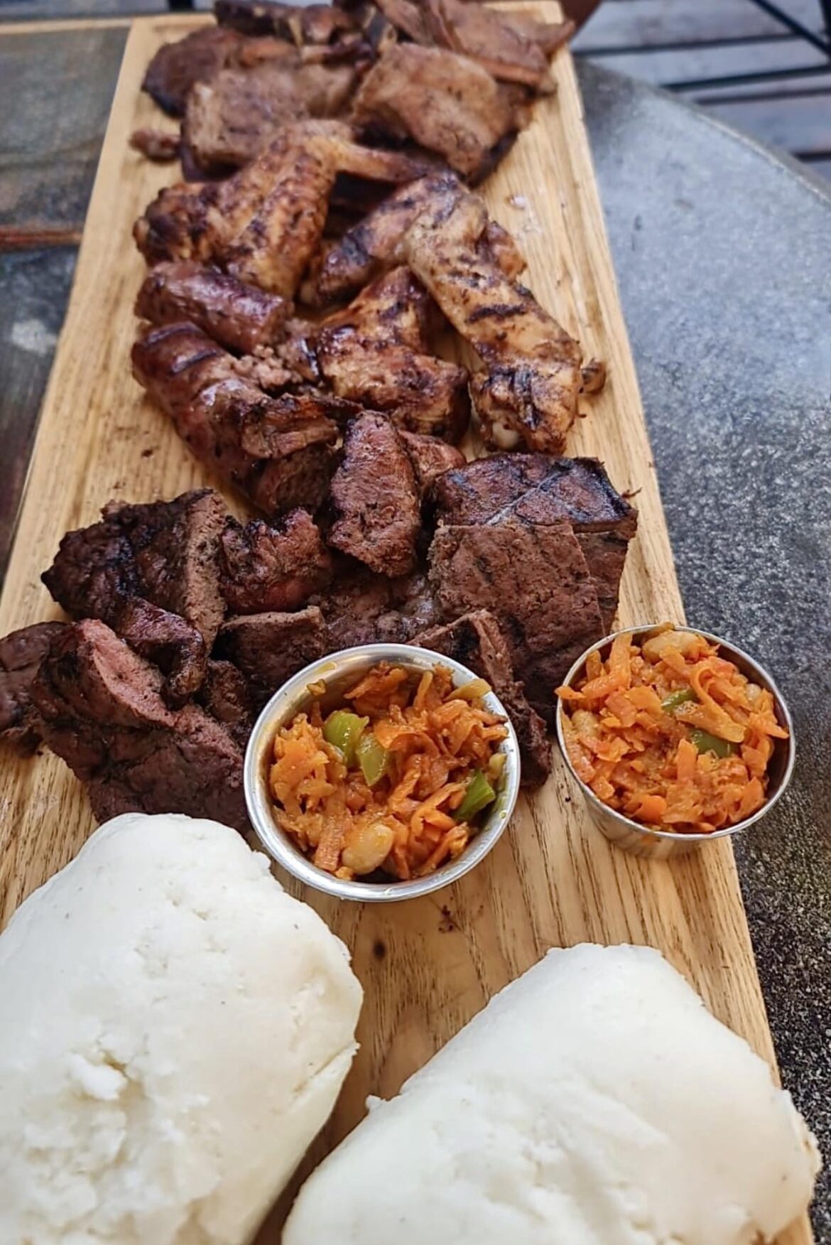 South African Braai Meat with Pap and Chakalaka.