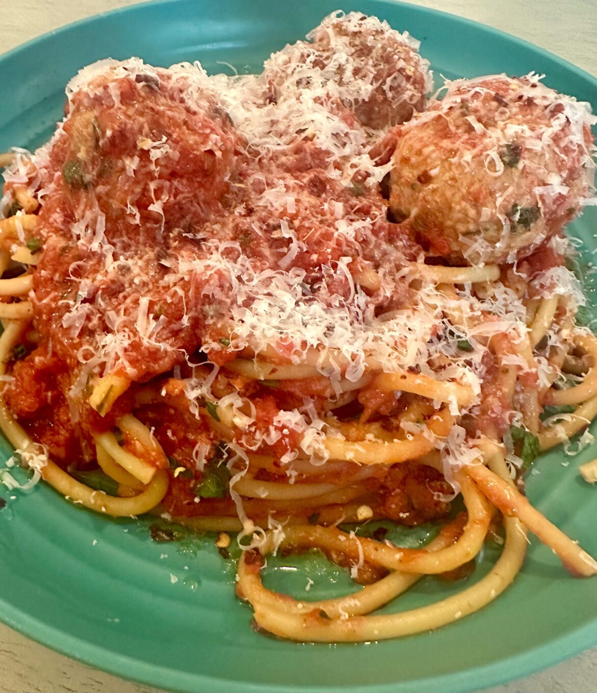 Some bucatini and meatballs