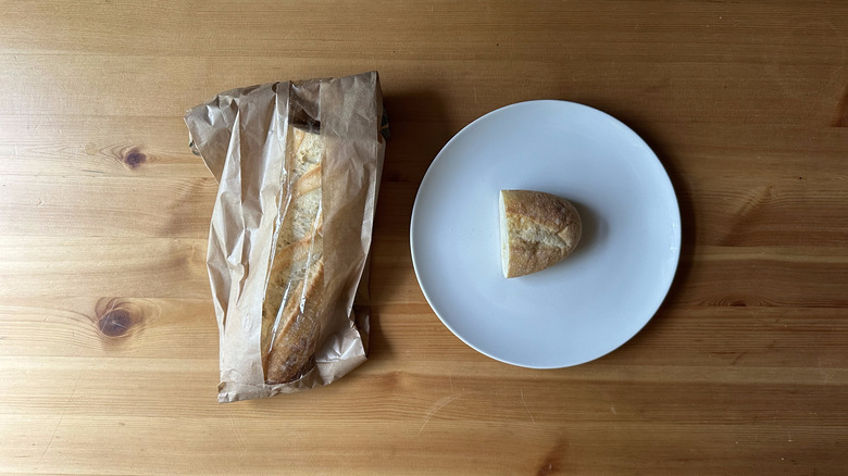 Whole Foods French Demi Baguette on wooden table