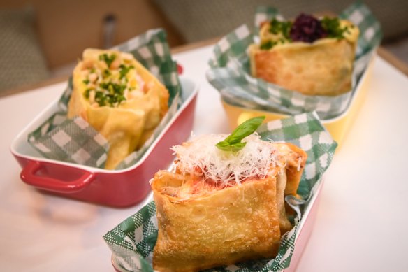 Wagyu bolognese (front), with the seafood and sausage pockets.