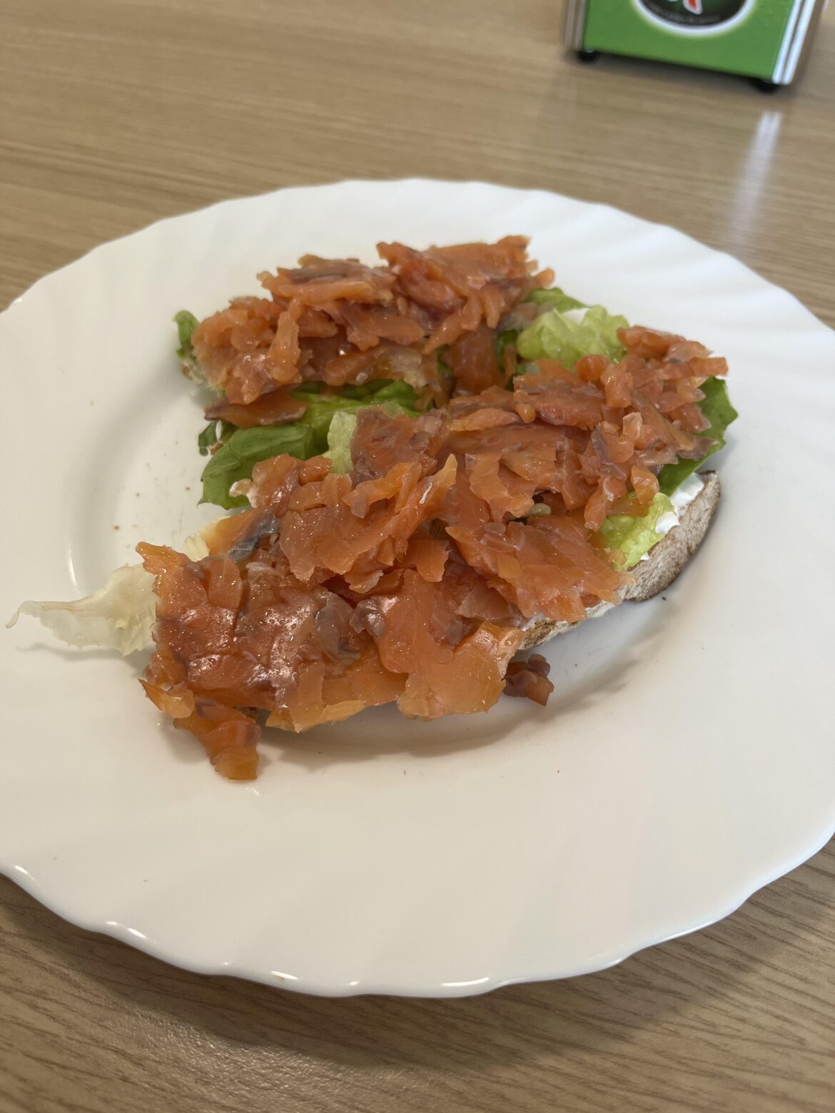 Random toast I made for lunch with bread, cream cheese, leftover lettuce and smoked salmon