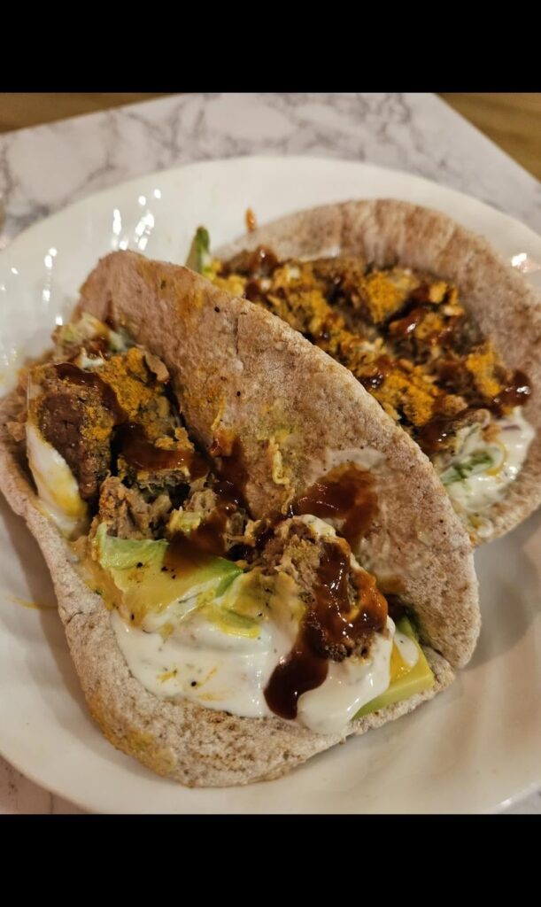 Lion’s Mane fava bean burger wraps