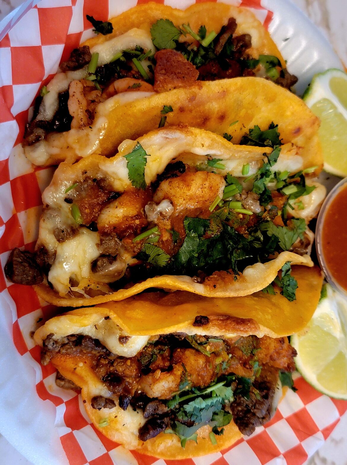 Surf and Turf Quesatacos from JJ tacos and Mariscos in Los Banos, CA