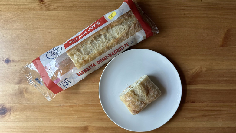 Trader Joe's Ciabatta Demi Baguette on wooden table