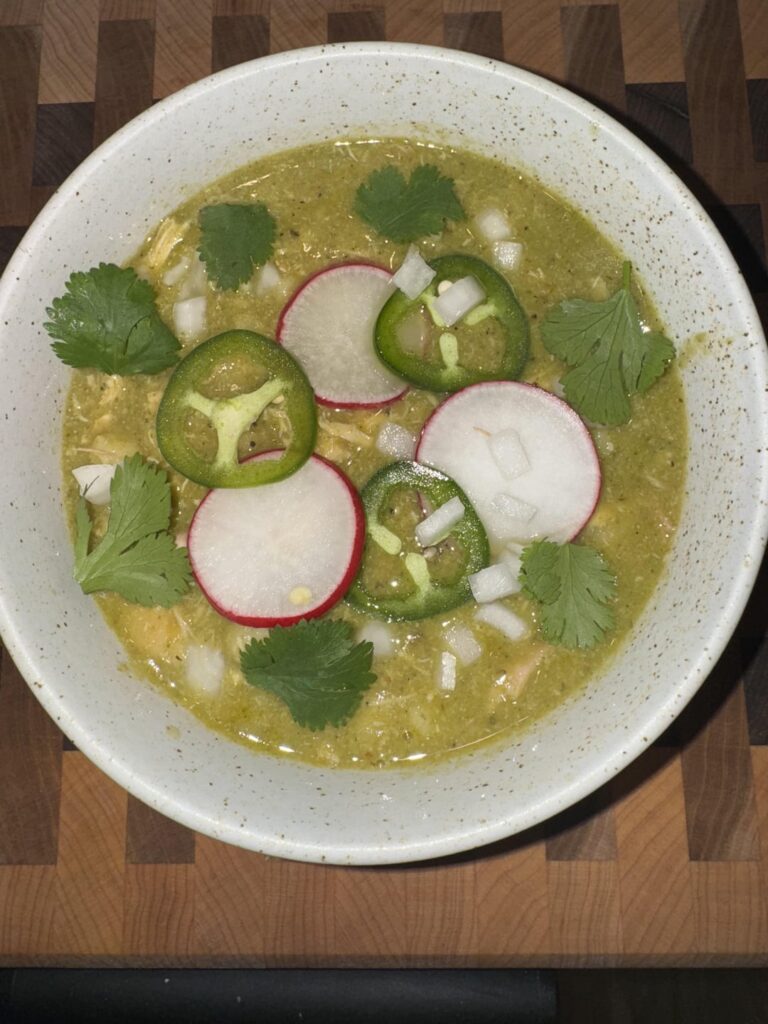 Smoked chicken pozole verde