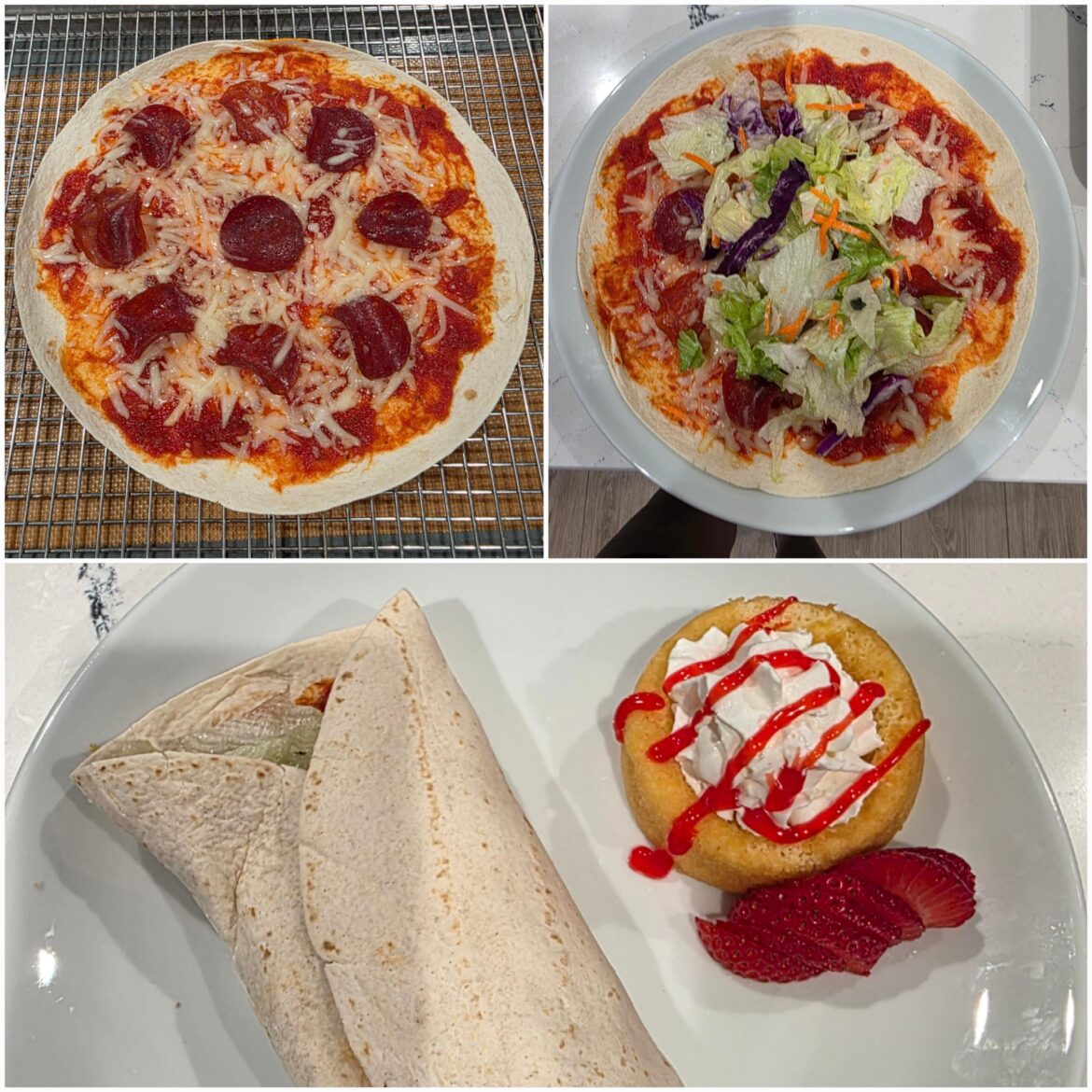 Pepperoni Pizza Tortilla Wrap Stuffed with Half Wilted Garden Salad