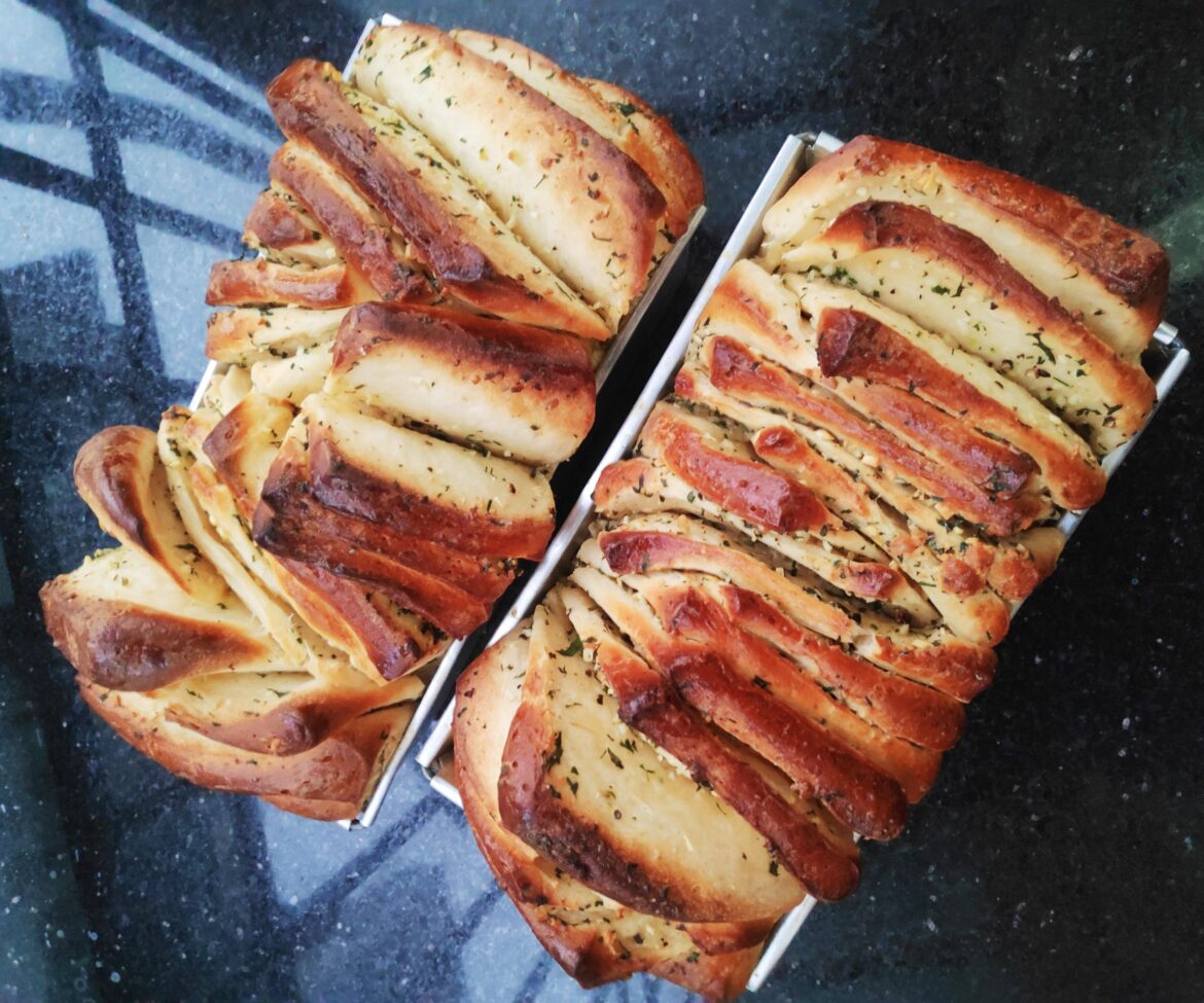 Homemade pull apart garlic bread.