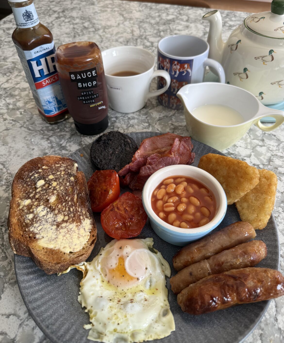 Home made fry up and big pot of tea. Perfect!