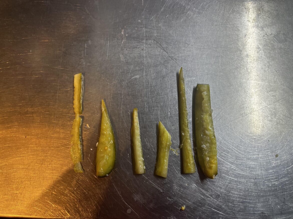 Asked the stage to quarter cucumbers for our homemade pickles. Didn’t see till they were brined for service