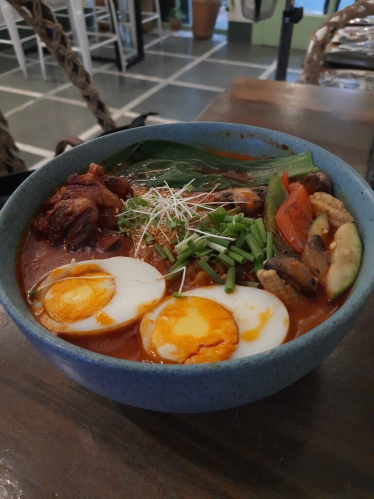 Tried making a Fusion Rabokki 🍜🔥 Ramen + Tteokbokki with a twist! Soft-boiled eggs, grilled chicken, fresh veggies, and a broth that leans more toward spicy ramen than classic tteokbokki