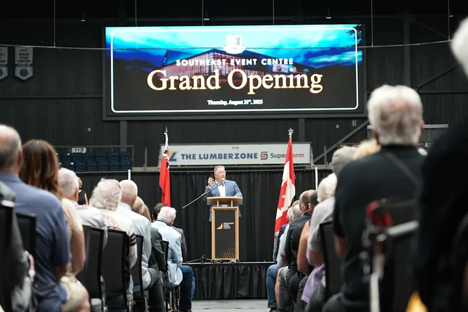 Southeast Event Centre president Grant Lazaruk at its grand opening in Steinbach Aug. 21.