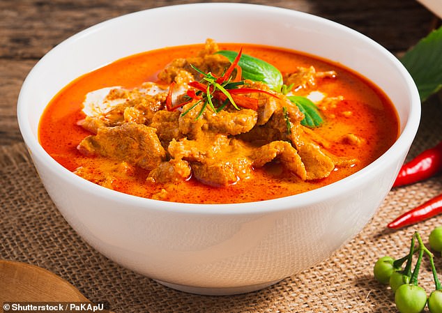 In fifth place was a Thai panang curry, which often features beef, chicken, duck, or pork, served without the addition of any vegetables in the sauce (stock photo)