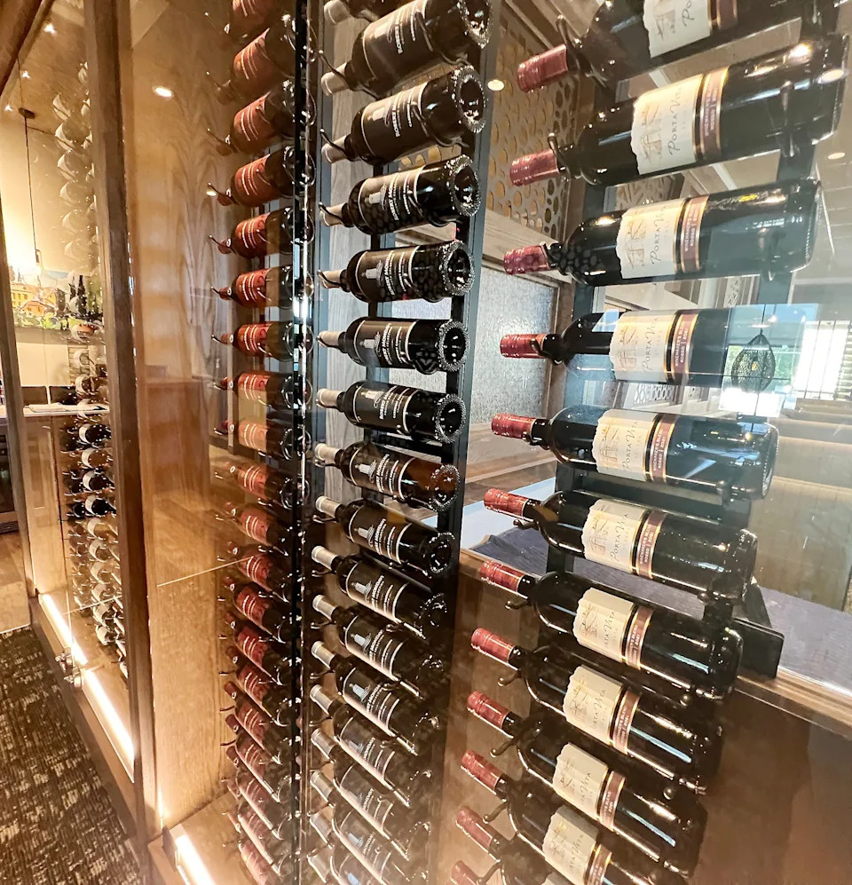 The wine display case at the Olive Garden in Gadsden, Alabama.