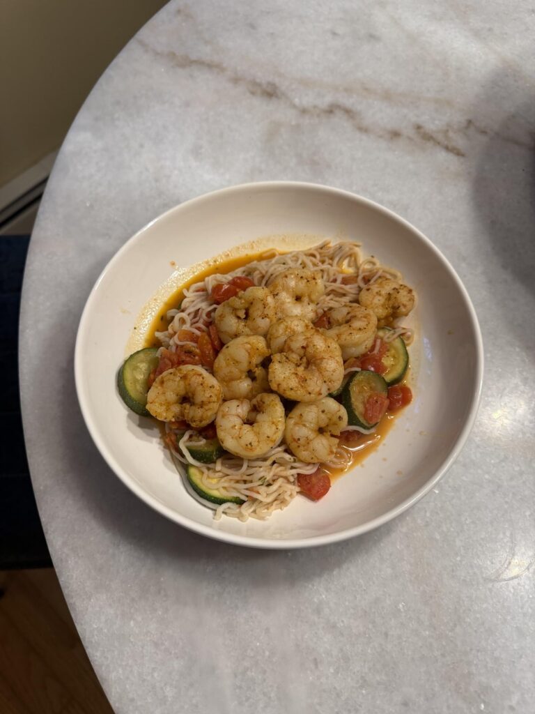 Shrimp konjac noodle dish