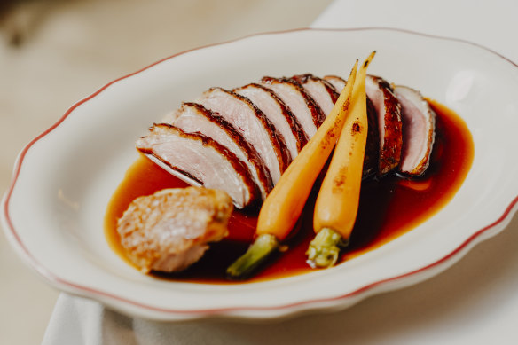 Monopole’s duck breast, with crisp skin and rosy meat, and an orange-scented glaze.