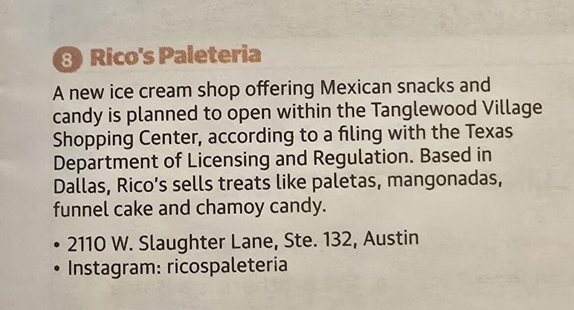 Rico's Paleteria coming to way South Austin (chain from DFW)