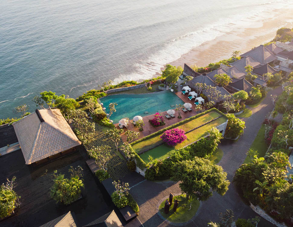 HERO The Pool Aerial Shot Sunset