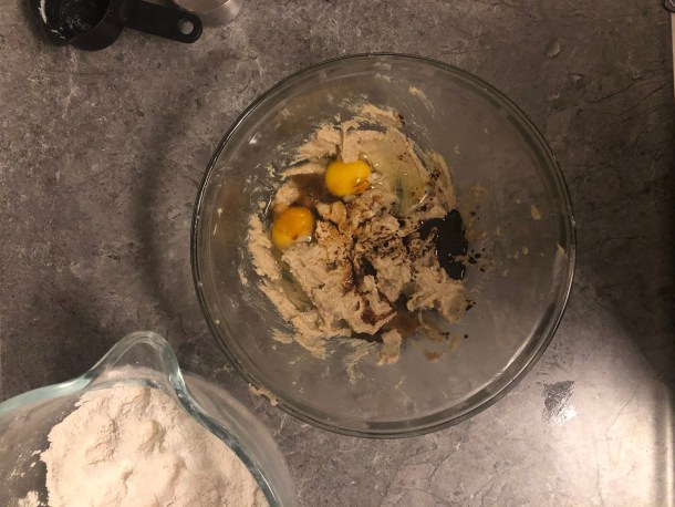 Adding in the flour mixture.