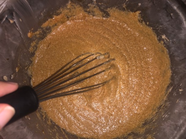 Cooking Eorzea | Mixing together the wet and dry ingredients.