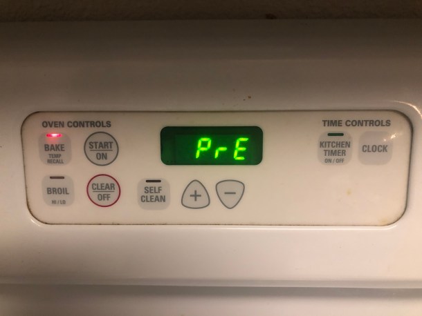 Preheating the oven.