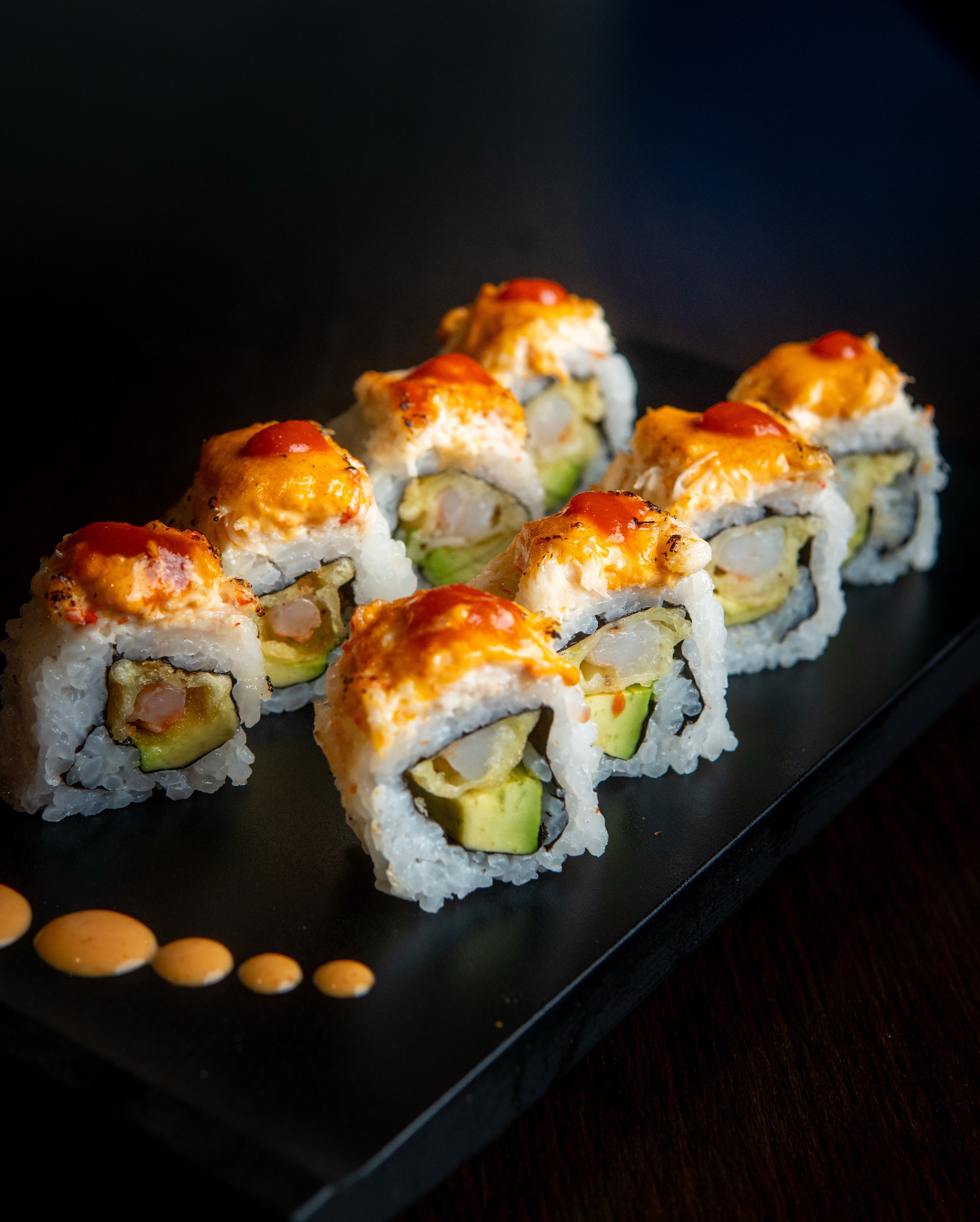 Tsukiji roll with seared crab on shrimp tempura roll from sushi zanmai