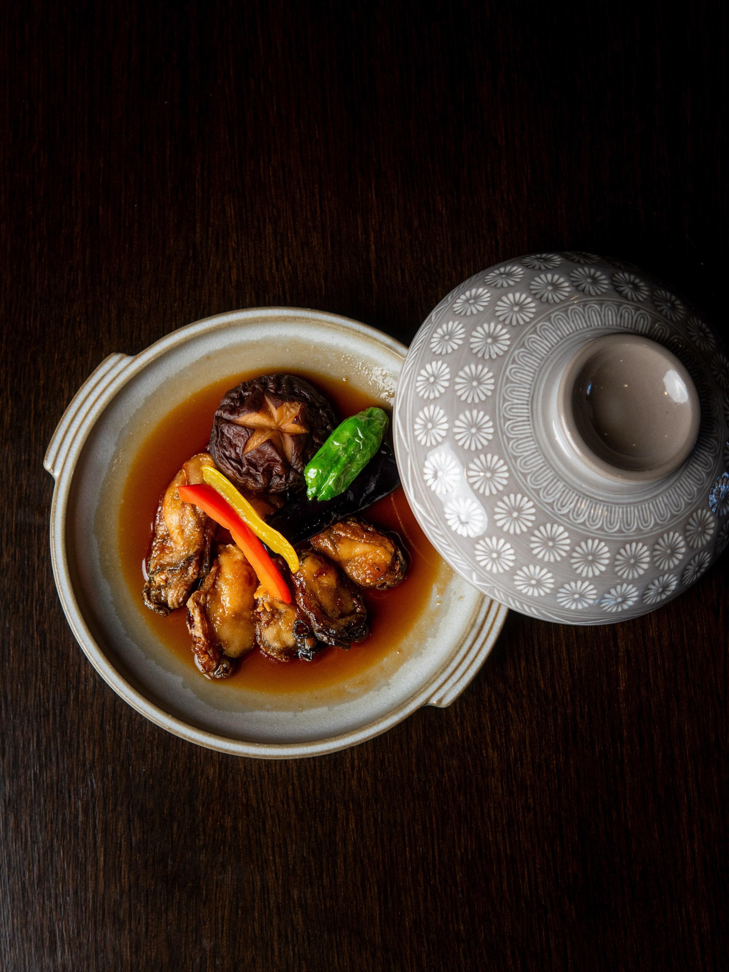 Toban with mushroom with lid removed from Sushi Zanmai