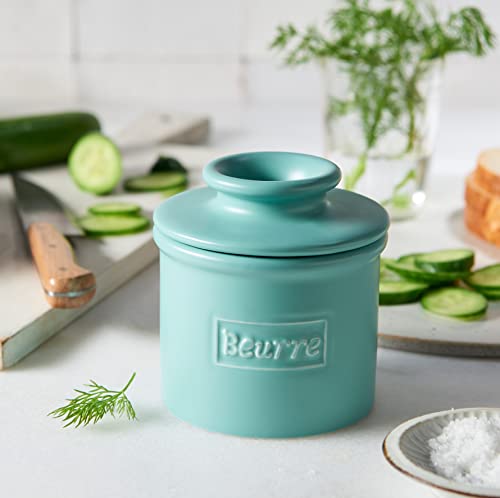 Butter Bell - the Original Butter Bell Crock by L Tremain, a Countertop French Ceramic Butter Dish Keeper for Spreadable Butter, Café Matte Collection, Aqua