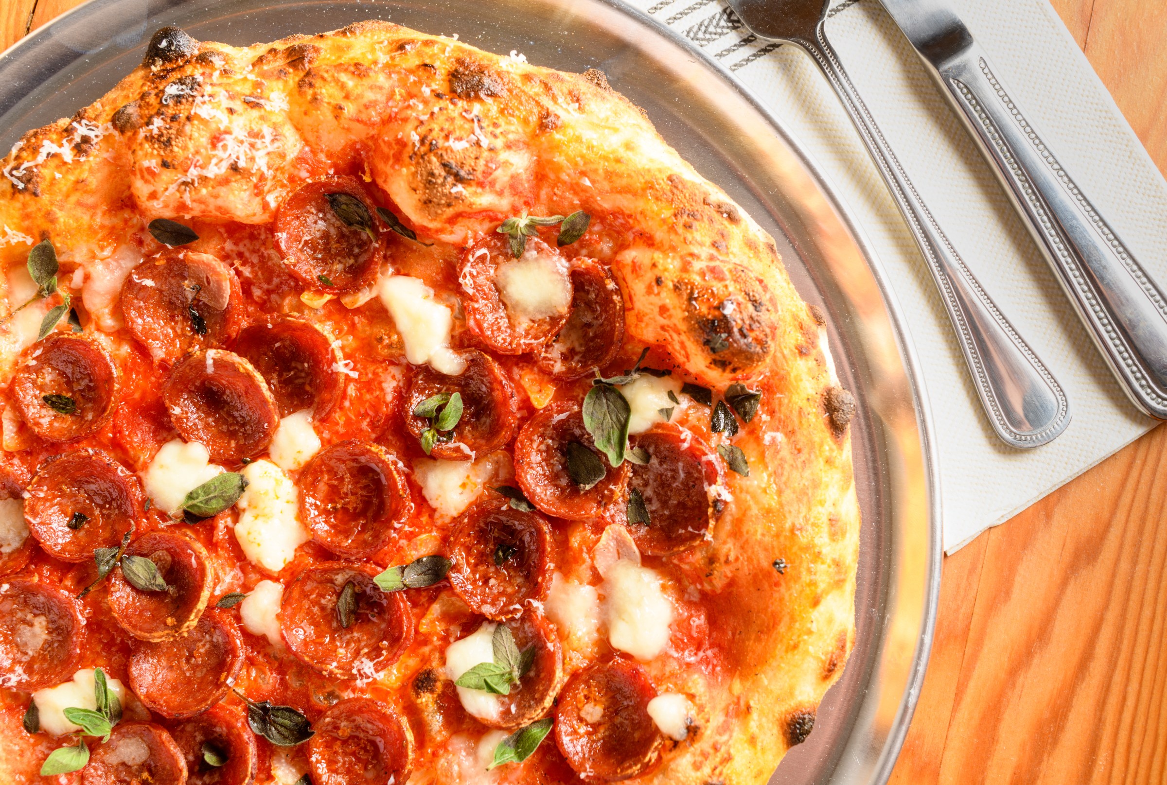 A pepperoni pizza.